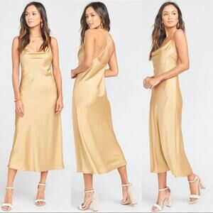 Show me your Mumu Verona Cowl Satin Slip Midi Dress In Gold XS